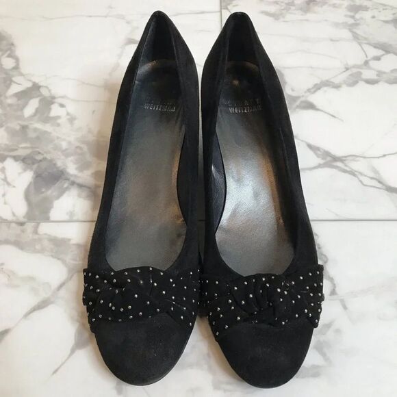 Stuart Weitzman Dotson Black Suede Wedge Heels Narrow Size 8 - Picture 3 of 11
